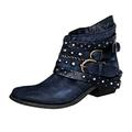 Cowboy Ankle Boots Women's Short Shaft Boots Biker Boots Vintage Ankle Boots with Rivets Cowboy Boots Riding Boots Shoes Leather Slip-On Boots Autumn Winter Bootie Ankle Boots Western Boots, blue, 8