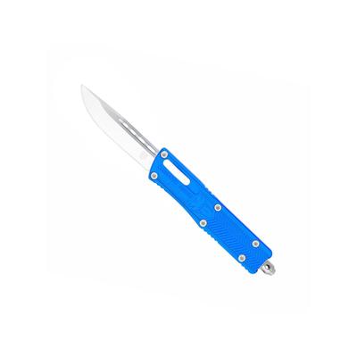 CobraTec Knives Small Sidwinder OTF Folding Knive 2.5in D2 Steel Drop Non-Serrated Blue SBLUSWDNS