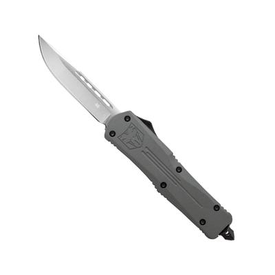 CobraTec Knives Medium FS-3 OTF Folding Knife 3in D2 Steel Drop Non-Serrated Blade Grey 8in MGYFS-3DNS