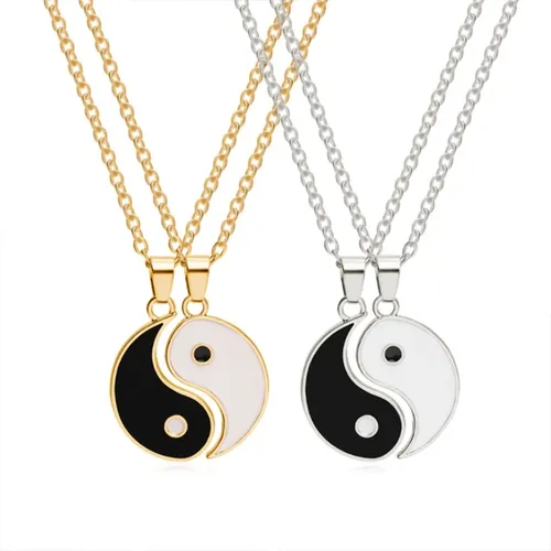 Paar Halskette Yin Yang Anhänger Halskette mit verstellbarer Kette Männer Frauen Freundschaftskette