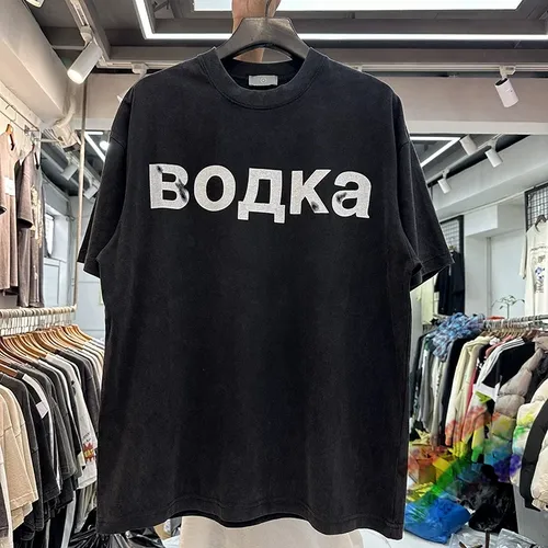 Gewaschener Wodka russischer Druck T-Shirt Männer Frauen lose T-Shirt Top T-Shirts