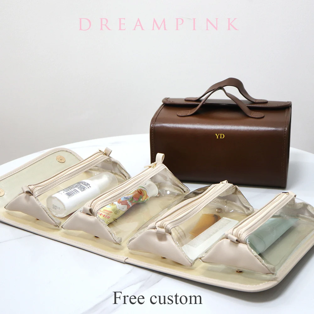 Benutzer definierte Logo Buchstaben Reise Kosmetik tasche abnehmbare wasserdichte klare Make-up-Rolle hängende klass ifi zierte Frauen Toiletten artikel Wasch beutel Image