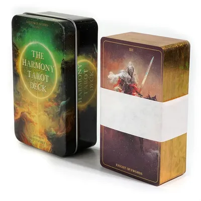 Das Harmony Tarot Deck,78 Upgrade vergoldete Kanten Tarot karten in einem Blech Metall Box Brettspiele für Party persönliche Unterhaltung Image