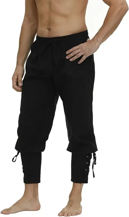 Herren-Renaissance-Hose mit Knöchelband, Renaissance-Hose, mittelalterliche Wikinger-Navigator-Hose, Piraten-Cosplay-Kostüm mit Kordelzug Image