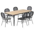 Ensemble table en bois d'acacia FSC et 6 chaises de jardin noir