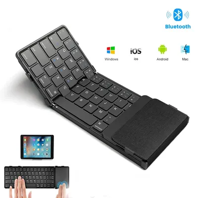 Folding Bluetooth Keyboard with Touchpad Wireless Foldable Keyboard with PU Leather for iOS Android