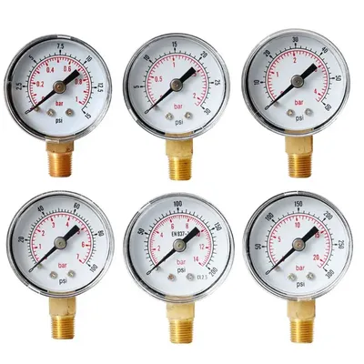 40mm Dual Scale Face Pressure Gauge 1/8" BSPT Bottom Mount 15/30/60/100/160/200/300 PSI & Bar for