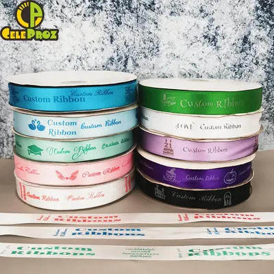 10mm-75mm Custom Printed Ribbon Personal Logo Polyester Rubban Giftbox Baking Wrap Wedding Birthday