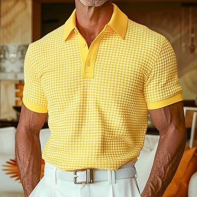 Men's Waffle Polo Shirts Polo Shirts Casual Holiday Lapel Ribbed Polo Collar Short Sleeve Fashion Basic Plain Buttons Soft Summer Spring Regular Fit White Yellow Burgundy Mint Green Green khaki