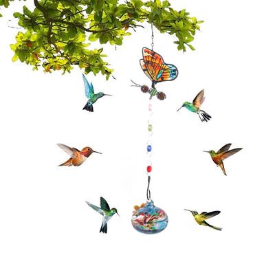 Wind Chime Hummingbird Feeder, Hand Blown Glass Hummingbird feeders for Outdoors Hanging, 6 Feeding Stations, Unique Garden Decor, Hummingbird Gifts