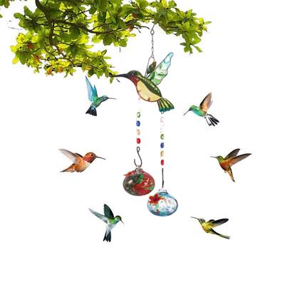 Wind Chime Hummingbird Feeder, Hand Blown Glass Hummingbird feeders for Outdoors Hanging, 6 Feeding Stations, Unique Garden Decor, Hummingbird Gifts