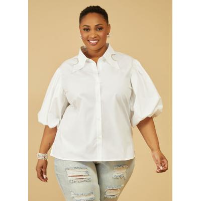 Plus Size Crystal Puff Sleeved Shirt