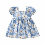 JSGEK Infant Baby Vintage Sundress Soft Regular Fit Summer Little Girls Sleeveless Dress Comfort Floral Printing Toddler Casual Dresses Blue