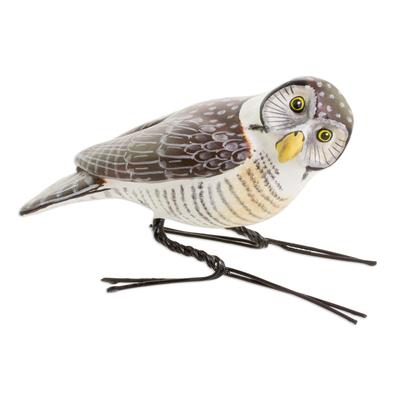 Hawk Owl,'Handcrafted White and Brown Hawk Owl Ceramic Figurine'