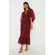 Womens Berry Dobby Chiffon Shirred Waist Midi Dress