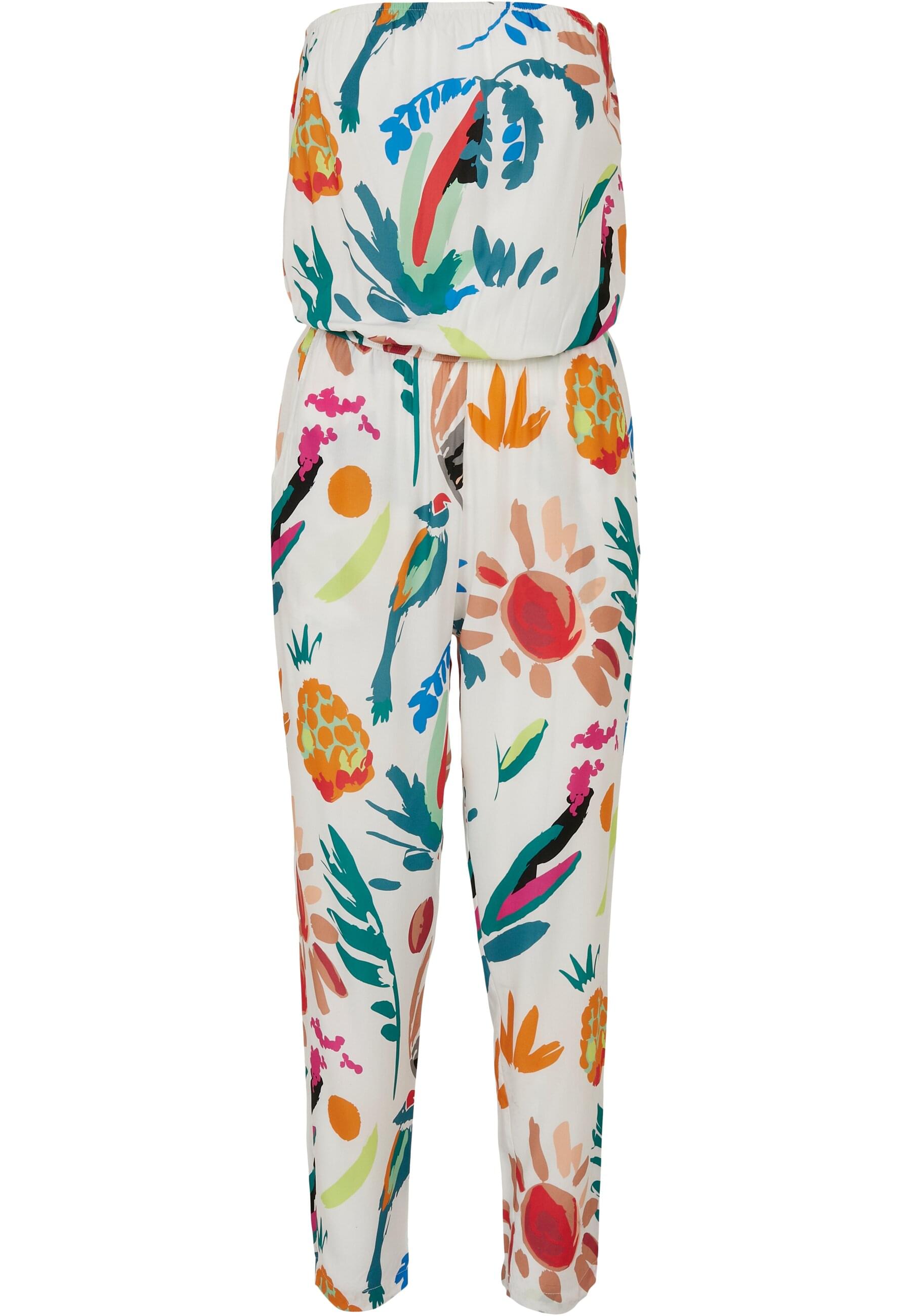 Jumpsuit URBAN CLASSICS "Urban Classics Damen Ladies Viscose Bandeau Jumpsuit", Damen, Gr. S, bunt (sandweißfruity), 100% Viskose, loose fit, Overalls Image