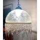 Französische Glas Perlenlampe XL Säure geätzte Lampe, satinierte , Vianne France, Art-Deco-Glaslampe, florale Fransenlampe 1940er Jahre