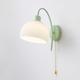 Wall Sconce, Green Wall Sconce Lighting Fixture with Globe Stripe Milk White Glass Shade, Modern Nordic Bedside Reading Wall Lamp with Pull Chain Switch, E27 Retro Indoor Iron Wall