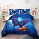 King Size Duvet Blue Butterfly Anti Dust Mite Duvet - Anti Allergen Coverless Duvet - All Year Round Soft Microfiber Quilt Double Machine Washable Duvets,2 Pillowcase