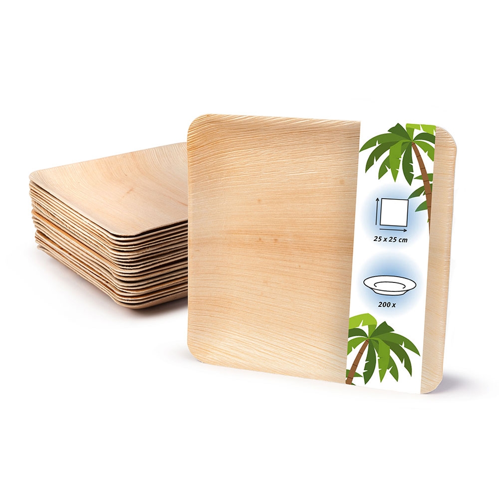 onlyleaf 200 Stück Einwegteller 25x25 cm Palmblatt-Teller, quadratisch, biologisch abbaubar, umweltfreundlich, kompostierbar, Wegwerfteller Image