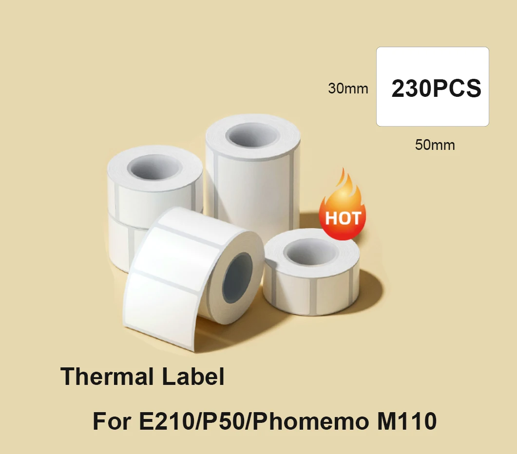 E210 P50 M110 Thermo-Etikettendrucker-Papieraufkleber 50 * 80 mm 50 * 30 mm 40 * 30 mm 30 mm * 20 mm E210 selbstklebendes Etikettenpapierband Image