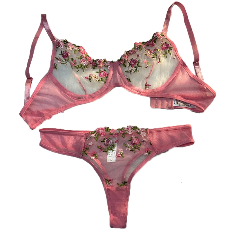 Sexy Unterwäsche für Frauen transparent bestickte kleine Blumen BH heiße Dessous Höschen intim iert Frau zweiteilige Set Kleidung Image