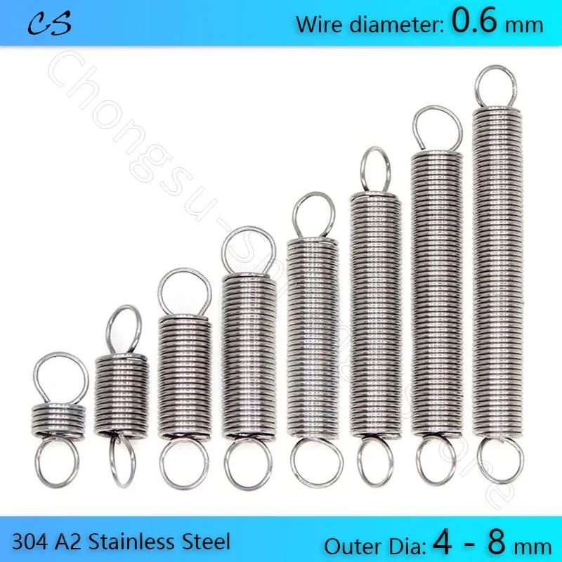 10Pcs 0,6mm Zugfeder mit Haken A2 edelstahl 0,6mm Draht Durchmesser Zugfedern Außen-Ø 4 5 - 8mm Länge 15 - 160mm Image