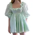 WPNAKS-Mini robe trapèze à volants et col carré pour femme vêtements d'été doux manches 3/4