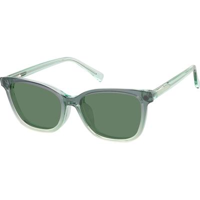 Zenni Women's Rectangle Prescription Glasses W/ Snap-On Sunlens Green Plastic Full Rim Frame