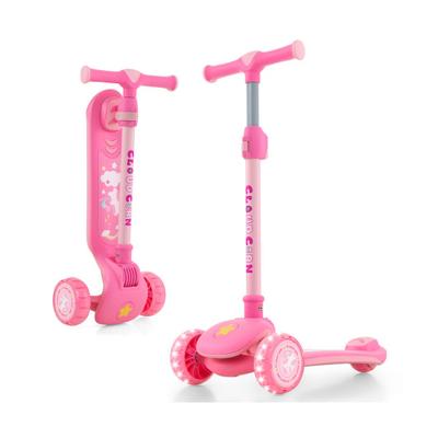 Costway Folding Kids Scooter with Extra Wide Deck and LED Lighted PU Wheels-Pink