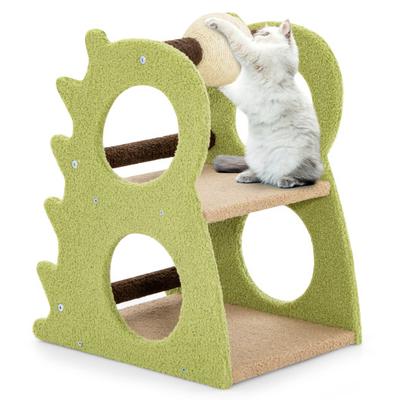 Costway 2-Tier Modern Cat Tree for Indoor Cats with Rotatable Sisal Scratching Ball-Green