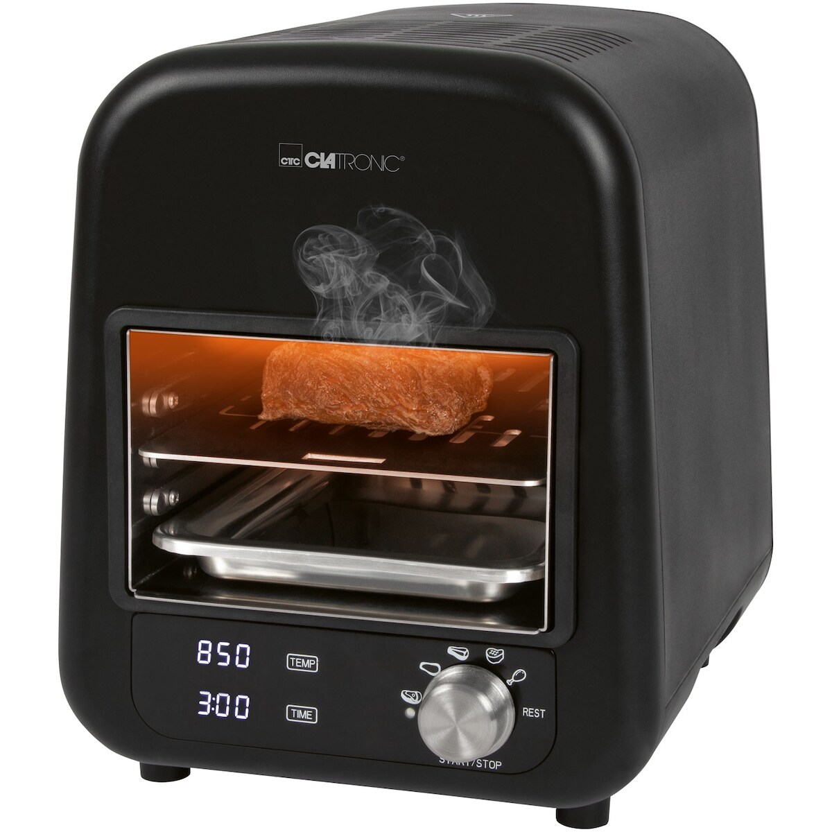 Clatronic EBG 3760 Elektro Beef-Grill, Tisch Steak-Grill mit Infrarot-Brenner, 850°C Hochtemperatur Elektrogrill, Indoor & Outdoor, 1600 Watt Image