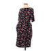 A Pea in the Pod Casual Dress - Midi Boatneck 3/4 Sleeve: Black Print Dresses - Women's Size Large Maternity