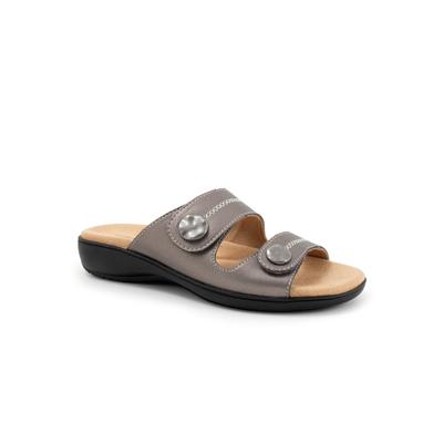 Extra Wide Width Women's Ruthie Stitch Slip On Sandal by Trotters in Pewter (Size 10 1/2 WW)