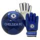 Chelsea FC Junior Size 4 Football & Goalkeeper Goalie Gloves Set OFFICIAL Gift