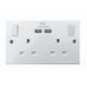 Double Switched Electric Socket Mains Wall USB 2 Gang White Plug Outlet 13AMP