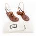 Gucci Shoes | Gucci Sylvie T-Strap Chain Sandals Eu 37.5 Us 7.5 Brown Leather Low Heel Flat | Color: Brown | Size: 37.5eu