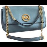 Michael Kors Bags | Blue Flap Bag Michael Kors Purse Blue Shoulder Bag Leather Bag Summer Bag | Color: Blue/Gold | Size: Os