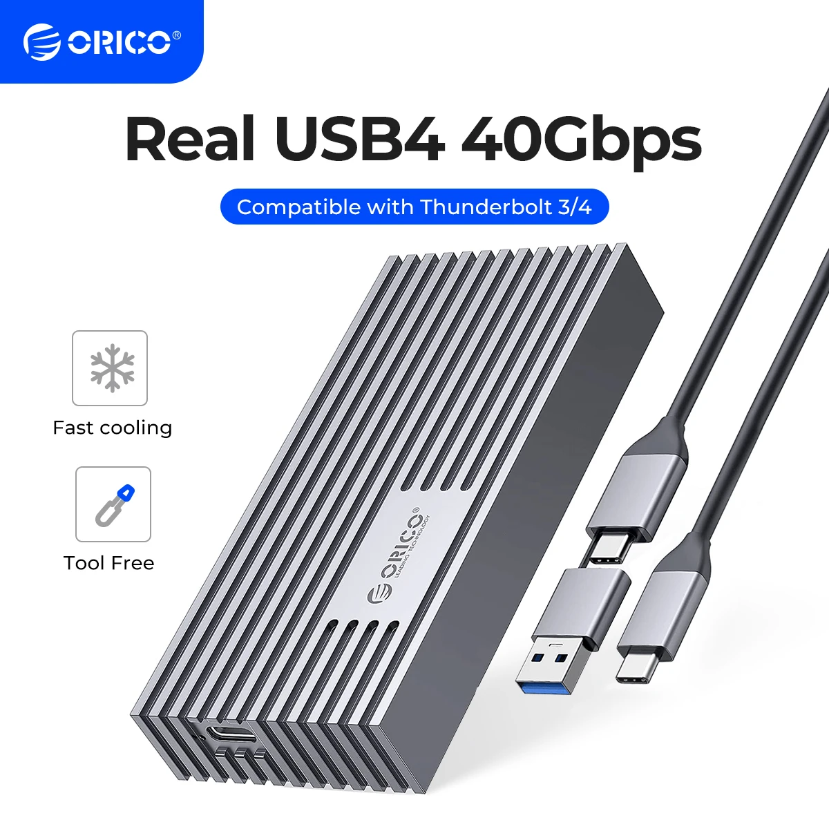 ORICO NVMe M.2 SSD Enclosure USB4 40Gbps PCIe3.0x4 20Gbps 10Gbps M.2 External Case Compatible with Thunderbolt 3/4