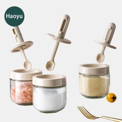 Vigor Glass Salt Container Spices Jars With Retractable Spoon And Airtight Cover For Keeping Table Sugar, Gourmet Salts, Chili Herbs, Powder - Bulk 3 Sets