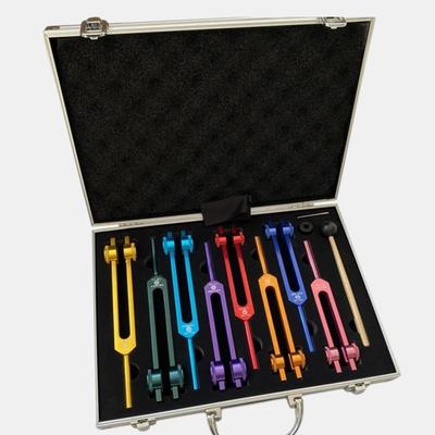 Vigor Chakra Tuning Fork Set For Healing, 7 Chakra And 1 Soul Purpose Weighted Colorful Solfeggio Tuning Forks, Aluminum Alloy Rubber Mallet - Bulk 3 Sets