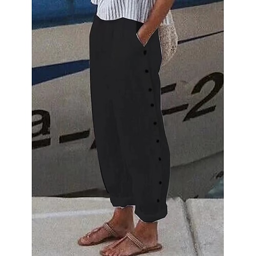 Damen Hosen Hose Alltagstauglich Lang Einfach Seitentaschen Atmungsaktivität Bequem Unelastisch Wochenende Blau Schwarz Weiß Grau Frühling Sommer Normale Passform Image