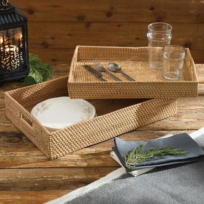 Rattan Trays Natural Set of Two, Set of Two, Natur...