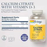 Solaray Calcium Citrate w/Vitamin D3 1000mg Healthy Bones & Teeth Heart Muscle & Nerve Support 60 Serv 240 VegCaps