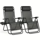 Patio Outdoor Chaise Lounge Chairs Beach Pool Side Lawn Deck Portable Folding Recliner Adjustable Lounge Chair Set of 2 Black