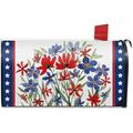 4th of July Patriotic Mailbox Cover Magnetic Standard Size 21 x19 America Wild Flower Floral Decorative Post Letter Box Wrap Decor American USA Stars Farmhouse Garden Yard Outdoor Decoration