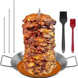 Vertical Meat Skewer Stainless Steel BBQ Vertical Skewer Grill with 2 Oil Brushes & 3 Replacement Spikes Barbecue Vertical Skewer Grill Rack Stand with Handle for Whole Chicken Fish Sausage Steak