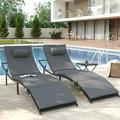 HBBOOMLIFE Lounge Chairs for Outside 3 Pieces Patio Chaise Lounge w Sponge Cushion Outdoor Wicker Lounge Chairs Adjustable Pool Lounge Chairs for Porch Deck Grey