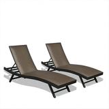 Homiyad Outdoor PE Wicker Chaise Lounge - Set of 2 Patio Reclining Chair Furniture Set Beach Pool Adjustable Backrest Recliners Padded with Quick Dry Foam (Brown 2 Lounge Chairs)
