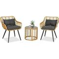 NLTBONNIE 3 Pieces Outdoor Resin Patio Set Outdoor Conversation Set PE Rattan Patio Dining Set Patio Chairs with Glass Patio Table for Yard and Bistro (Natural Black)